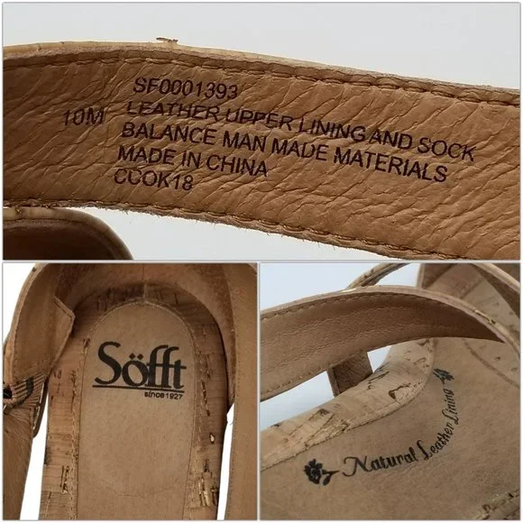 Sofft Innis Sandals Womens Gold Natural Leather Cork Wedge SF0001393 Size 10 - Picture 12 of 13